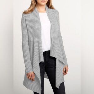 Autumn cashmere pearl grey wool blend rib drape cardigan